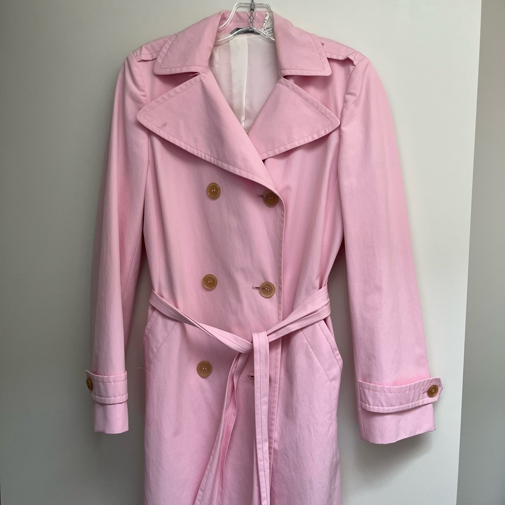 Pink Barney’s trenchcoat